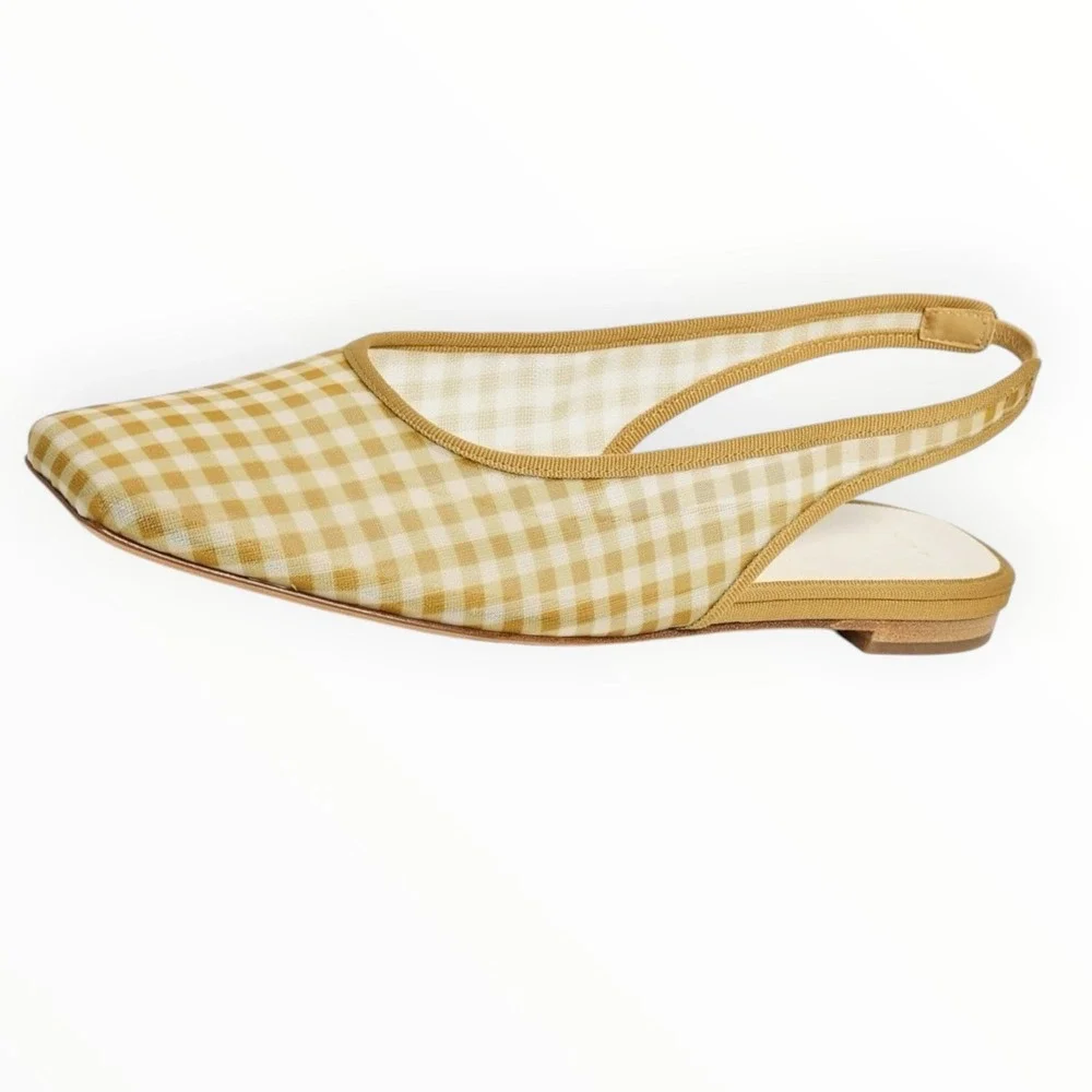 Vince Daphne II Gingham Mesh Slingback Flats Desert San Square Toe US 10 EU41 - Picture 4 of 12